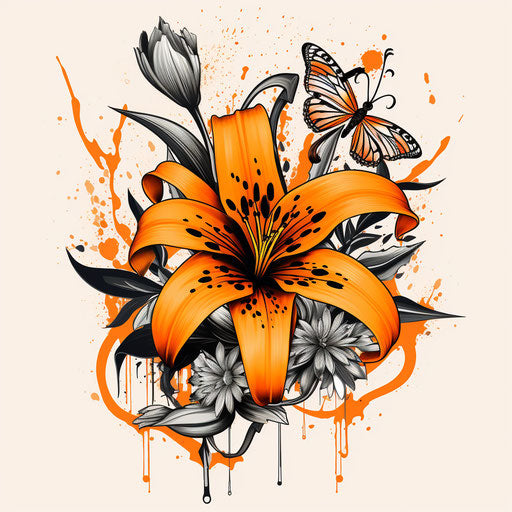Orange and Tattered Lily Tattoo