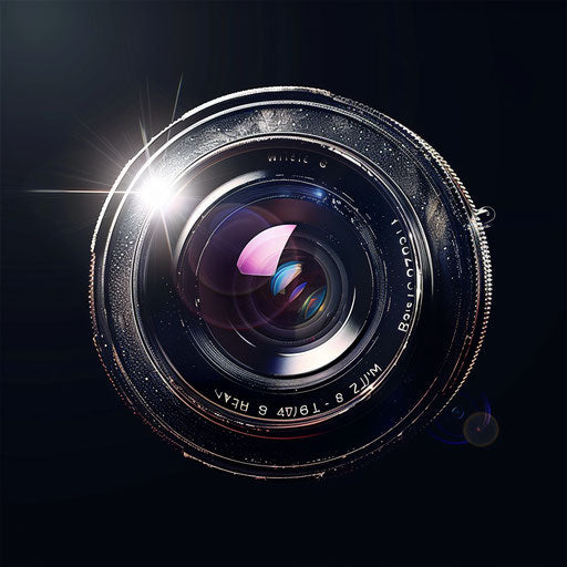 Photorealistic logo with camera lens aperture and light