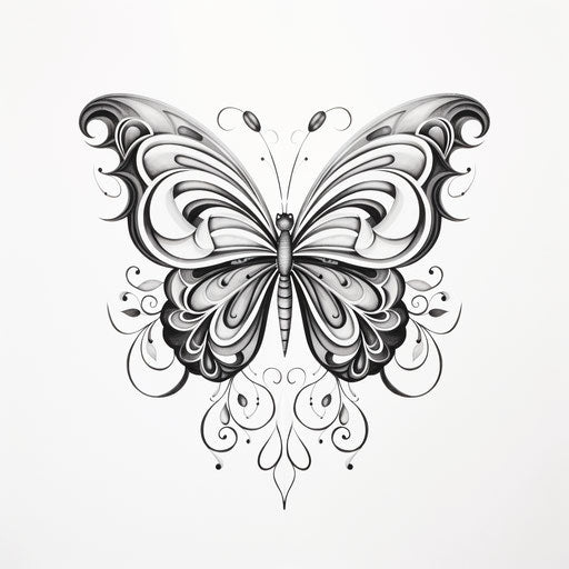 Black and white butterfly tattoo template 77, Victor Horta style, sketch
