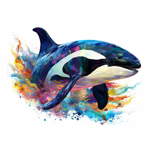 Orca clipart in the style of Impressionistic Art, on a white background