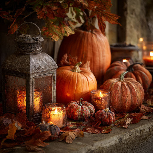 Autumn Scene with Pumpkins and Candles