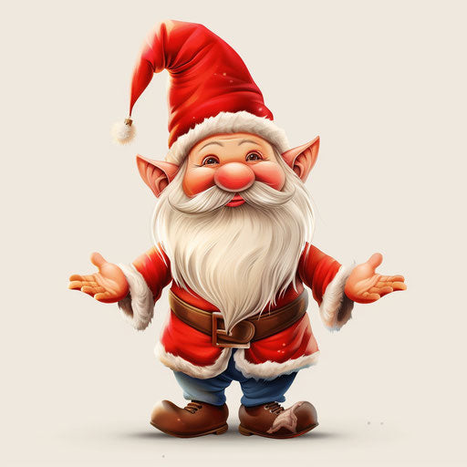 Realistic Christmas gnome clipart on flat white background, bright colors