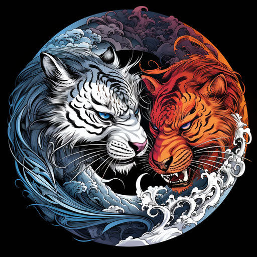 Tiger and dragon in an oriental yin and yang sign