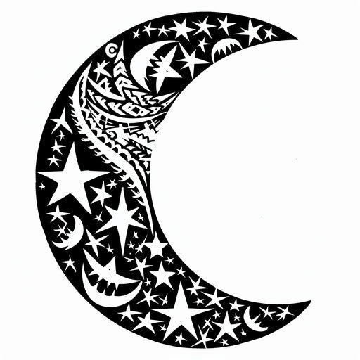 Polynesian style tattoo stencil of a moon and stars pattern