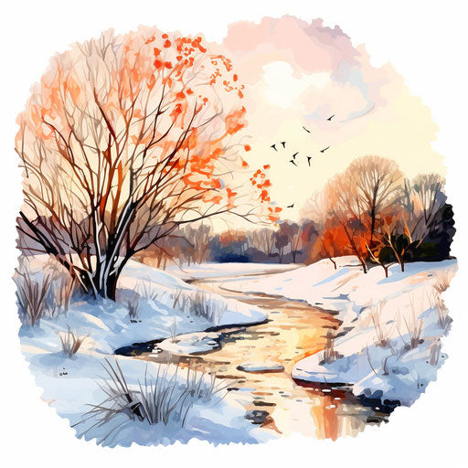 February clipart in the style of Impressionistic Art, on a white background