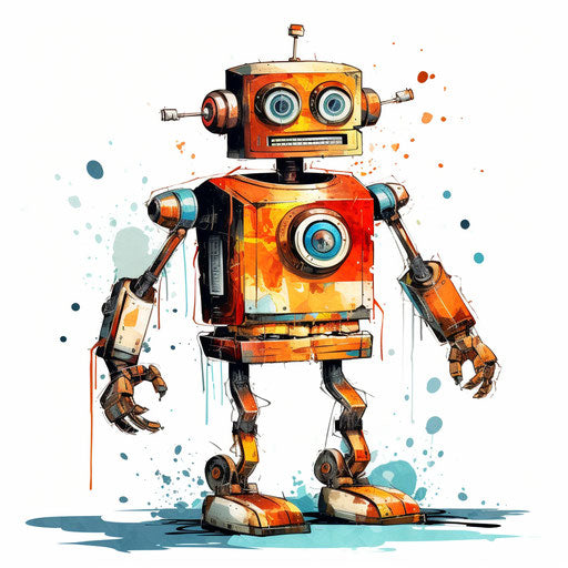 Robot clipart in the style of Oil painting, on a white background