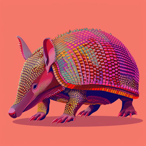Photo-realistic armadillo clipart with flat random color background