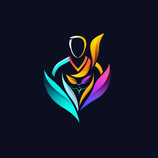 Dynamic doctor logo with motion-inspired shapes and vibrant colors, on black background