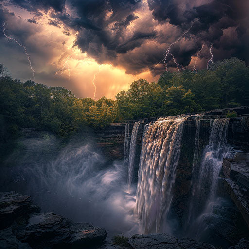 Cummins Falls, Tennessee, dramatic thunderstorm with striking clouds