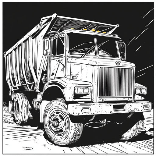 Garbage truck with dramatic lighting and shadows