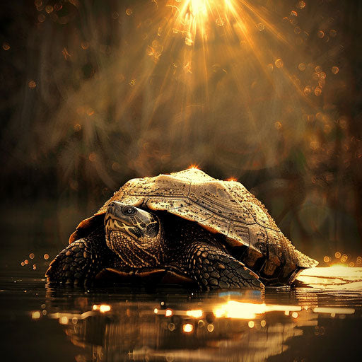 Snapping turtle under warm sun
