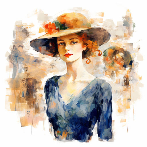 Vintage clip art in the style of Impressionistic Art, on white background