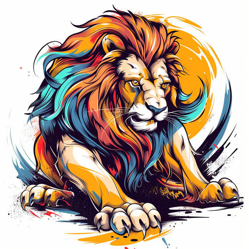 Sketch of sports mascot inspired tattoo of the Lion of Judah, showcasing team colors and dynamic poses in a flat style