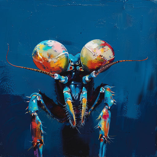 Mantis shrimp in front of the deep blue ocean
