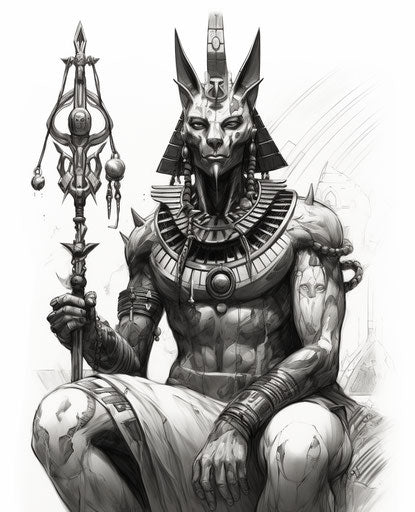 A tattoo of a pharaoh with a chisel, science fiction art style