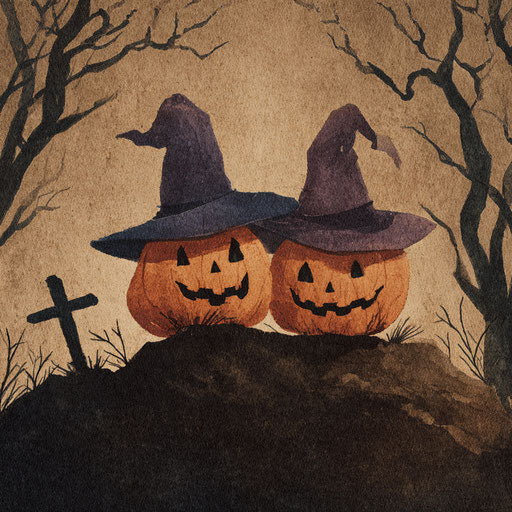 Friendly pumpkins in a spooky atmosphere