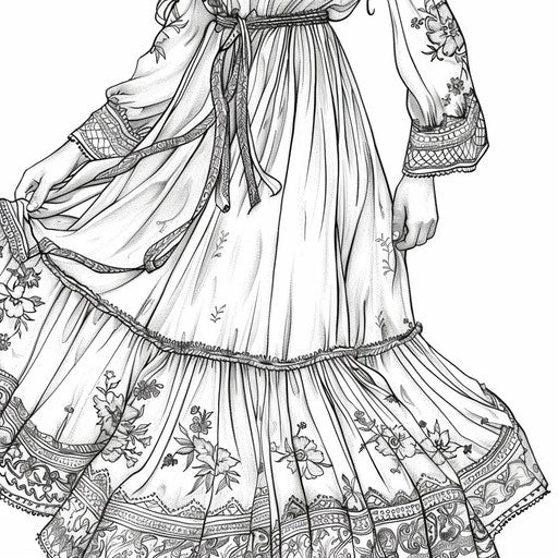 Detailed Bohemian dress with floral and paisley patterns