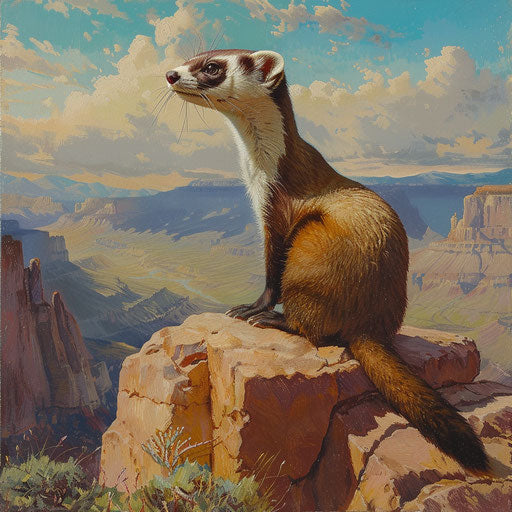 Vigilant black-footed ferret from high vantage point