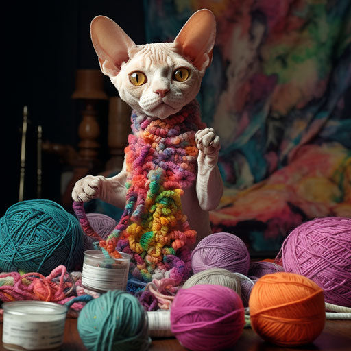 Devon Rex cat playing with yarn