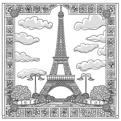 Retro Eiffel Tower with vintage patterns, nostalgic feel