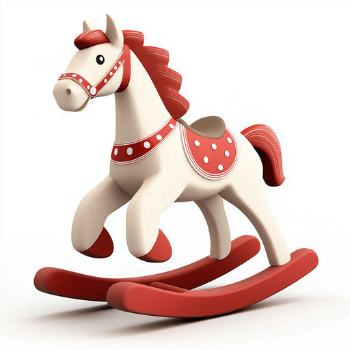 3D Rocking Horse on flat white background, isolated clipart