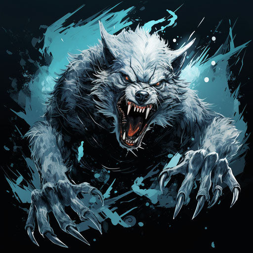 Angry wolf with claws in monochromatic graphic style