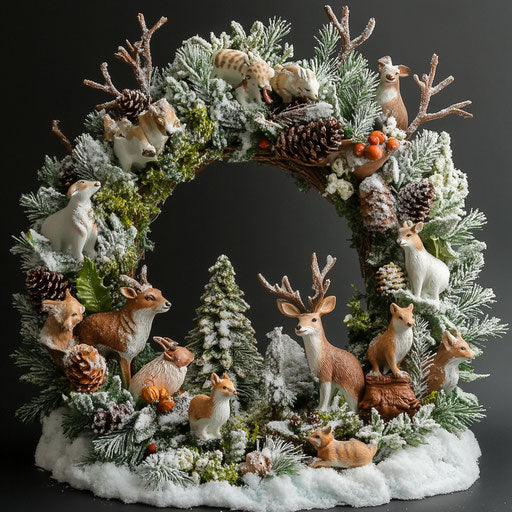 Wildlife wreath with forest animal figurines