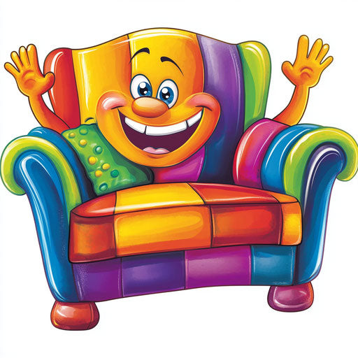 Humorous caricature of a sofa with human characteristics