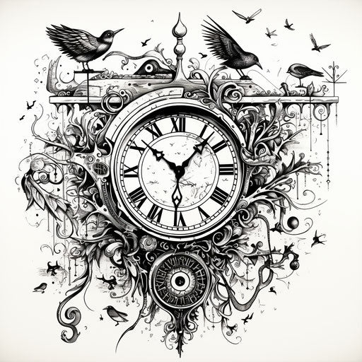 Clock details and ornaments in intricate pen illustrator style