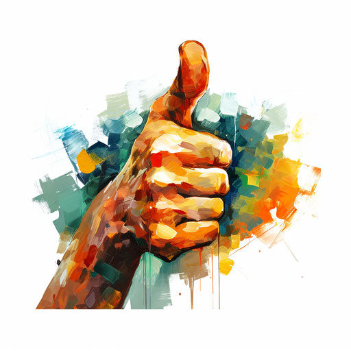 Thumbs up clipart in the style of Oil painting, on a white background