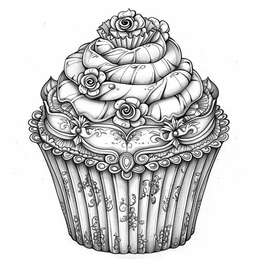 Intricate cupcake with baroque patterns in the style of Gennady Spirin