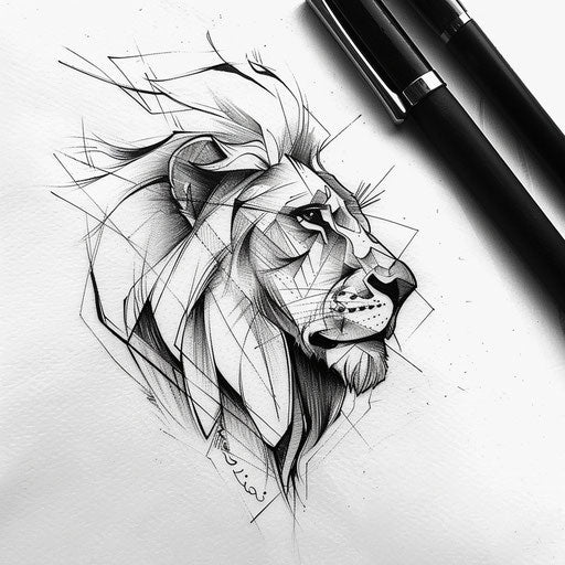 Minimalist sketch of Lion of Judah in black and white tattoo