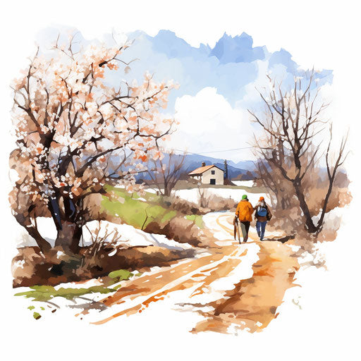 March clipart images in the style of Oil painting, on a white background