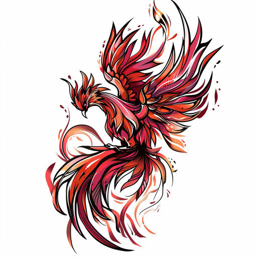 Majestic phoenix in anime style, red and orange flames