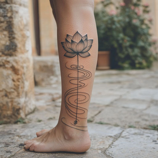 Shiny tattoo with delicate lotus and water ripples