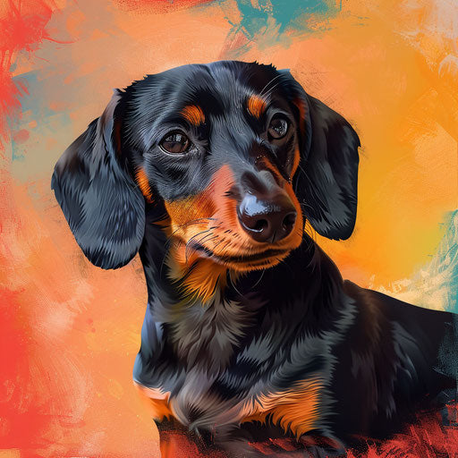 Dachshund clipart in realistic style with flat random color background
