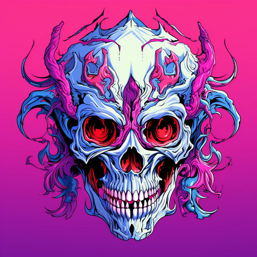 Demon skull drawing person, colorful graffiti style, negative space, animal intensity