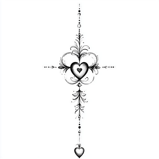 Delicate cross and heart in a flat tattoo design