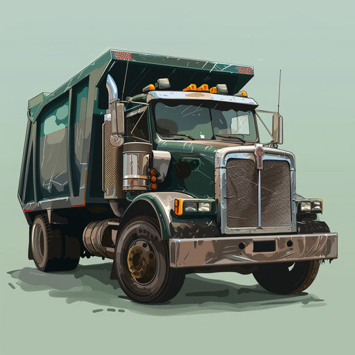 Garbage truck in photo realistic style with random flat background