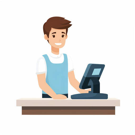Minimalist cashier clipart on white background