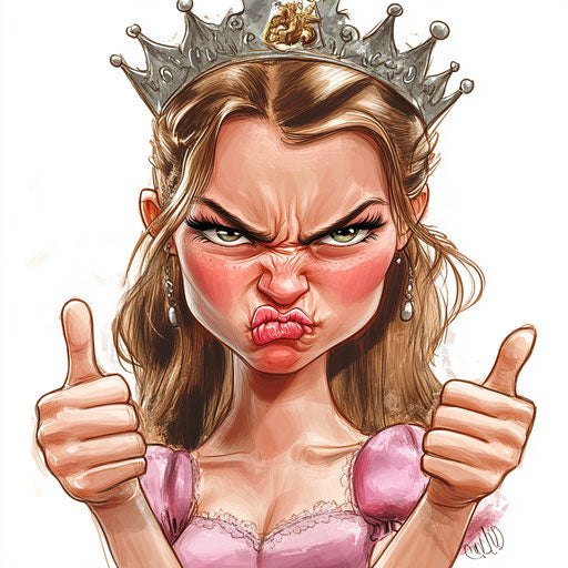 Humorous caricature of a princess with human characteristics
