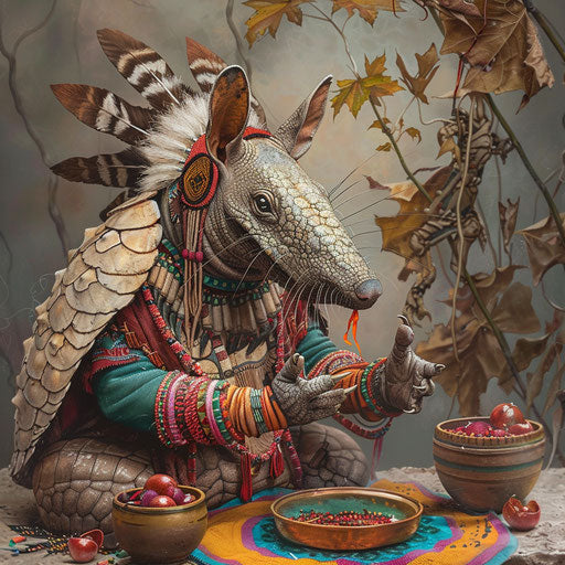 An armadillo participating in a Native American ceremony