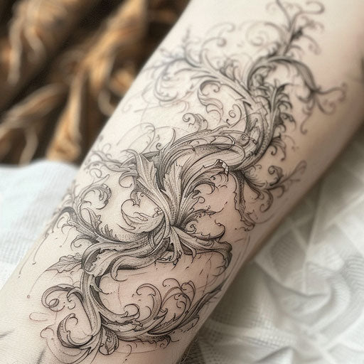 Vine tattoo in pencil sketch style on white background