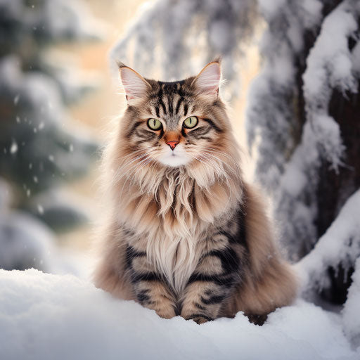 A Siberian cat in the snow