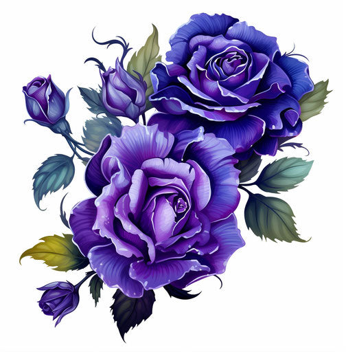 Blue purple flower clipart in Chinese painting style