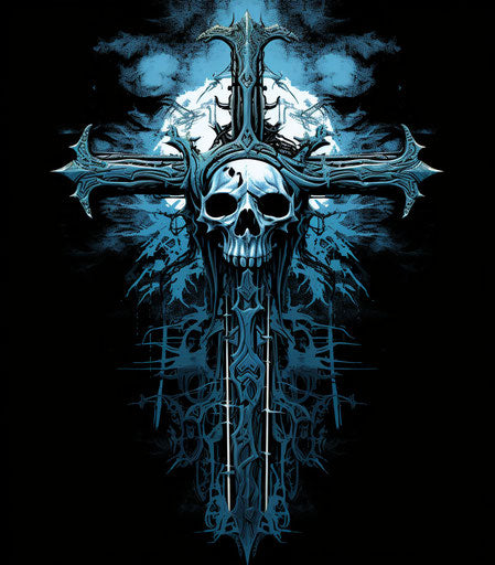 Tribal cross design inspired by Frostpunk and Yoshitaka Amano