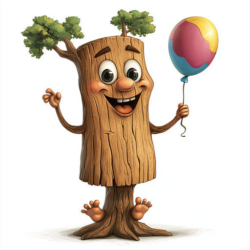 Humorous caricature of tree trunk with human characteristics