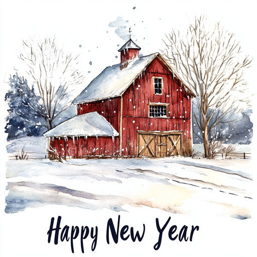 Vintage illustration of an old rustic farmhouse in the snow