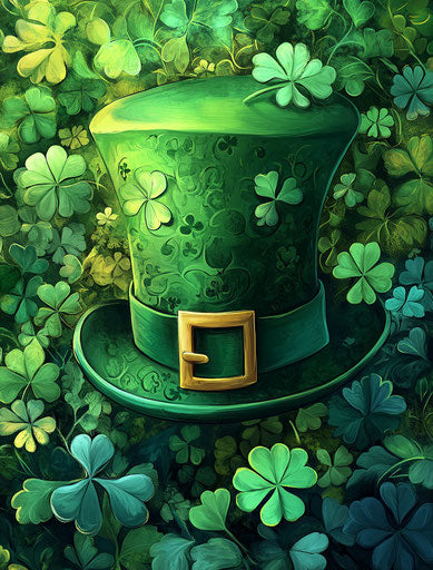 St. Patrick's Day hat surrounded by clovers