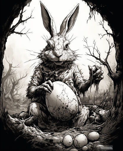 Easter bunny with empty egg, heavy inking style